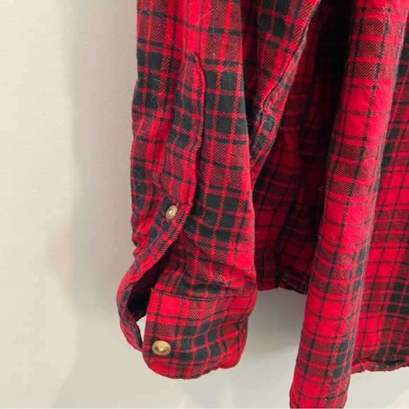 CHAPS Brushed Flannel Plaid Button Down Shirt Red & Black XL Tall - Picture 3 of 5